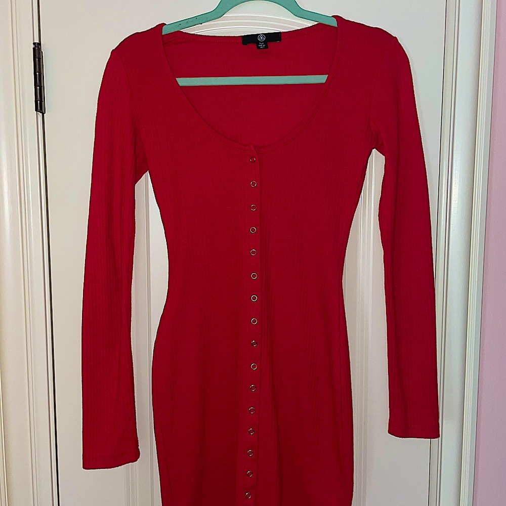 Missguided long sleeve red dress button down